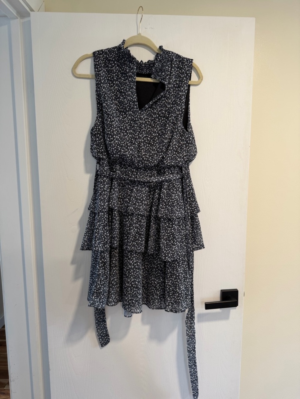 She + Sky Black Floral Tiered Mini Dress
